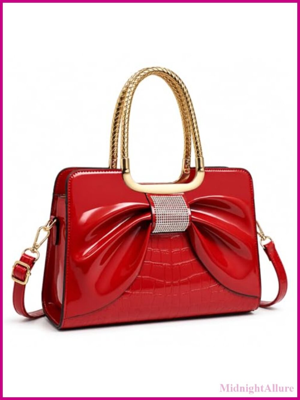Glossy Patent Leather PU Satchel Top Handle Structured Shoulder Bag